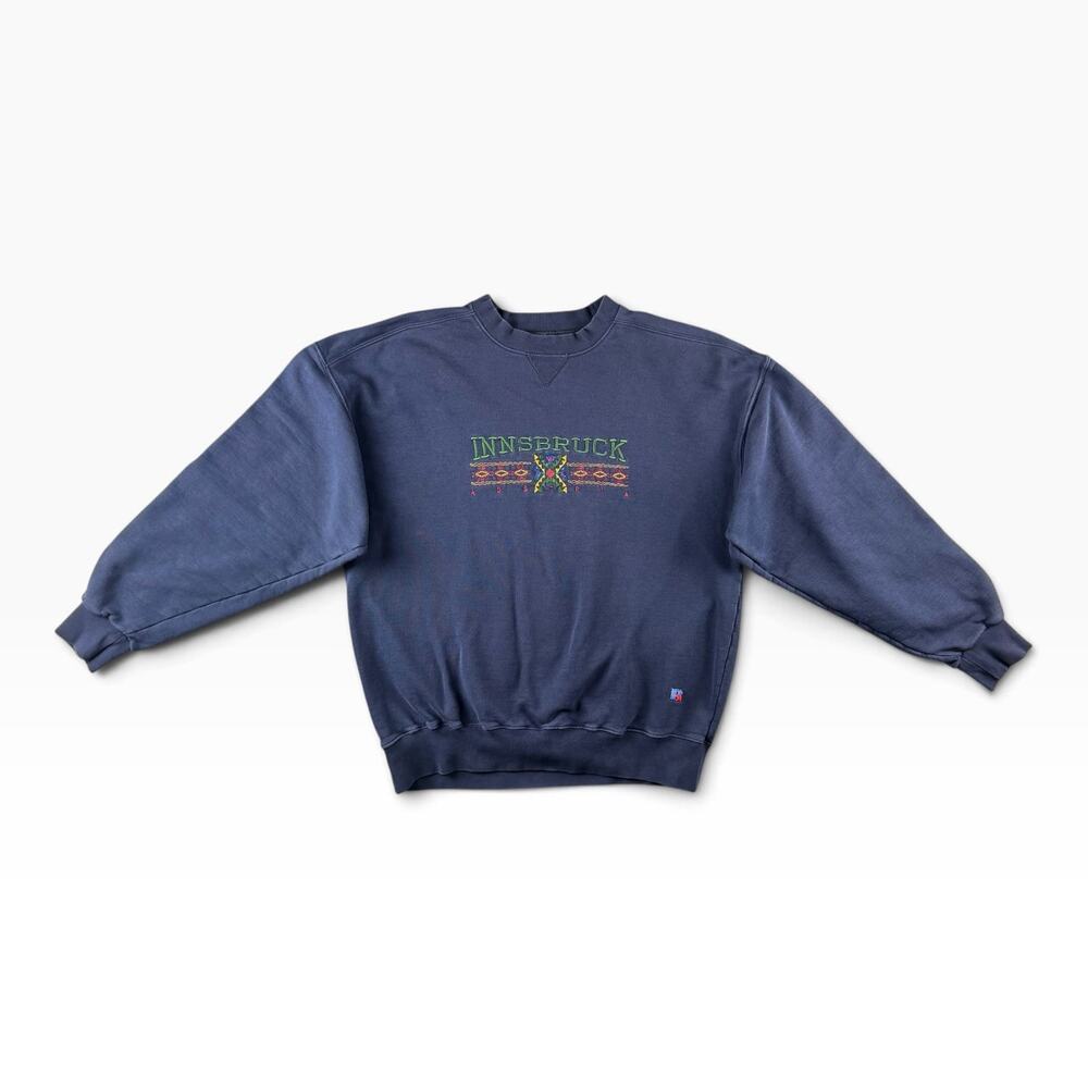 Vintage 90s Russell Athletic Innsbruck Austria Sweatshirt Large Embroidered